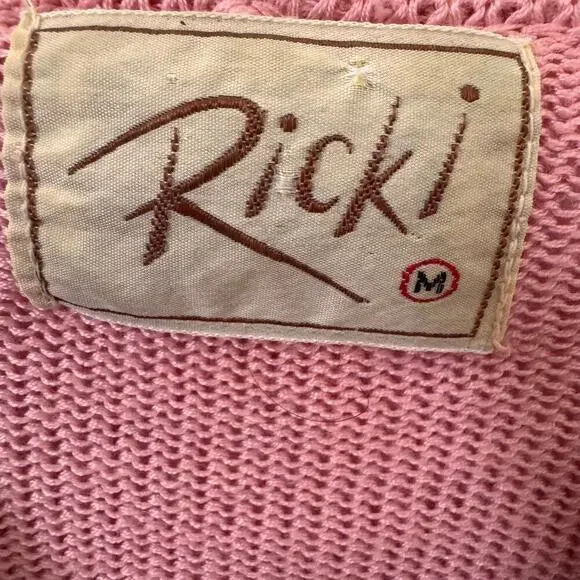 Vintage Ricki Knit Pointelle Tulip Cottagecore Coquette Pink Sweater Sz Medium - Picture 7 of 10